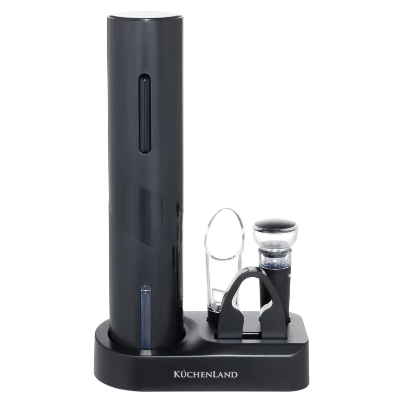 Набор винный, 5 пр, с вакуумной пробкой, на подставке, пластик/сталь, черный, Flux