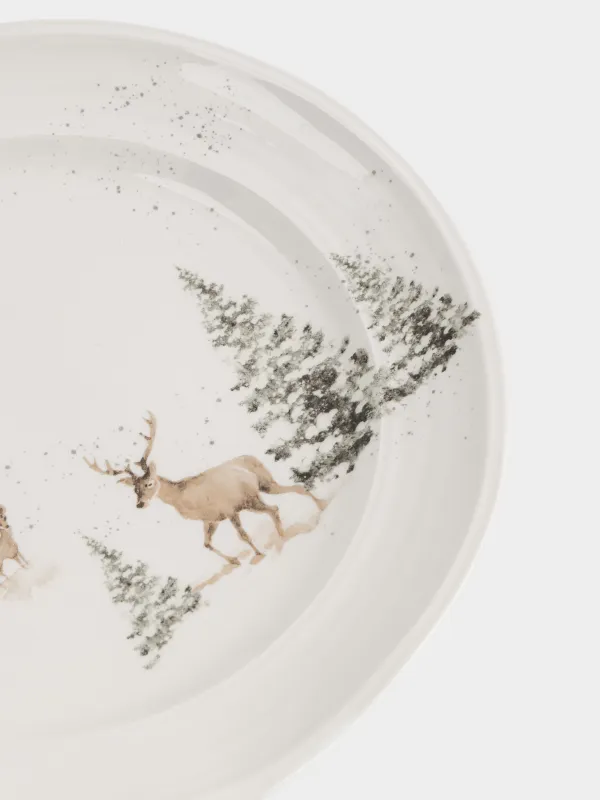 Түскі ас тәрелкесі, 27 см, керамика, ақ, Қарлы ормандағы бұғылар, Woodland story, image-4