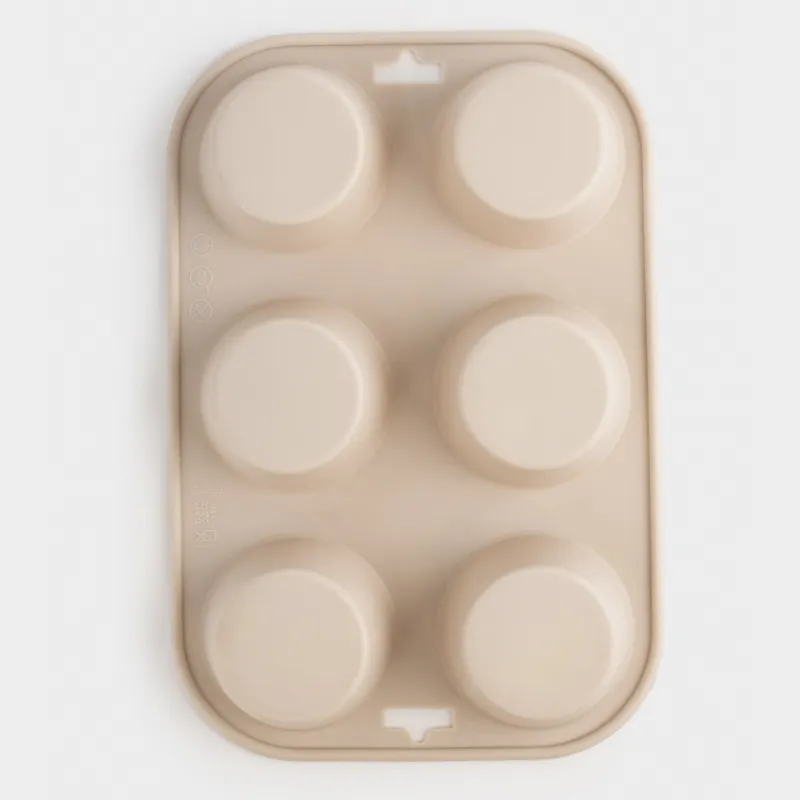 Форма для выпечки кексов, 24x16 см, 6 отд, силикон, бежевая, Bakery