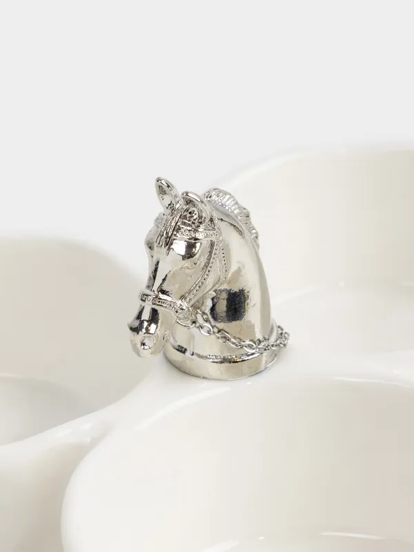 Менажница, с декором, 17 см, 3 отд, фарфор P/металл, молочная, Конь, Horse silver, image-3