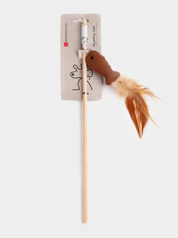 Мысықтарға арналған қармақ-ойыншық, 1,1 м, қауырсындары бар, ағаш/полиэстер, Балық, Playful cat, image-4