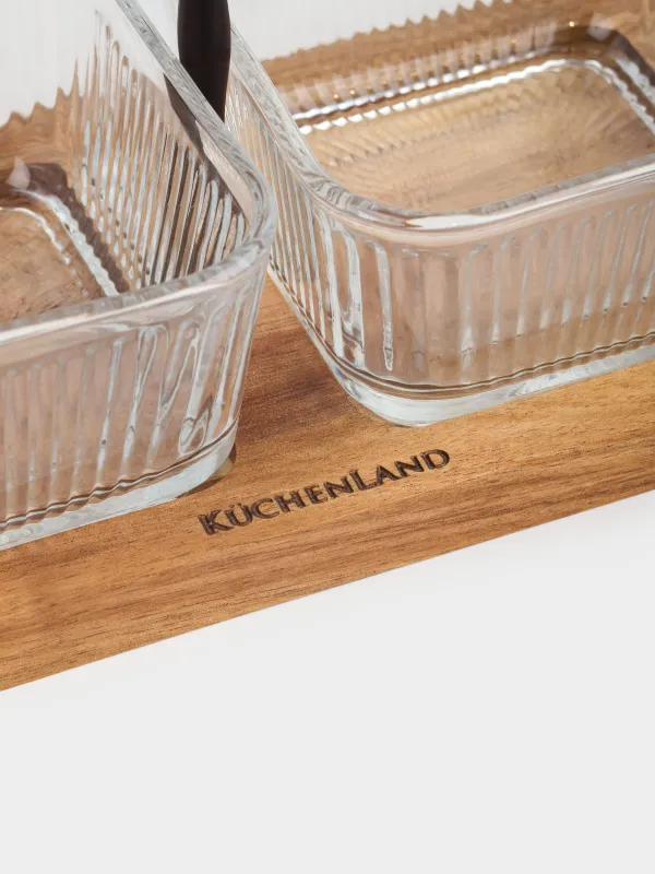 Набор для закусок, 2 пр, на подставке, с ручкой, стекло/дерево, черный, Noble tree, image-4