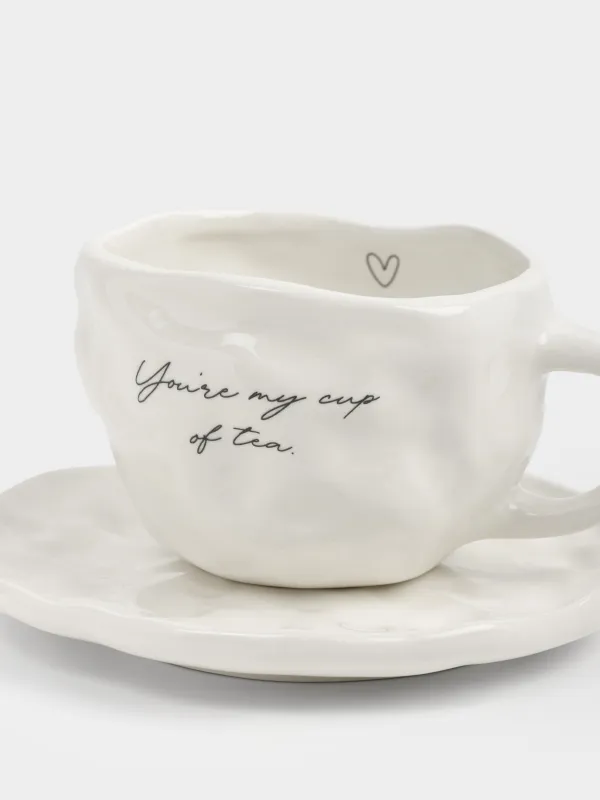 Шай жұбы, 1 адам, 2 зат, 300 мл, керамика, сүт түстес, You're my cup of tea, Crumple amour, image-1