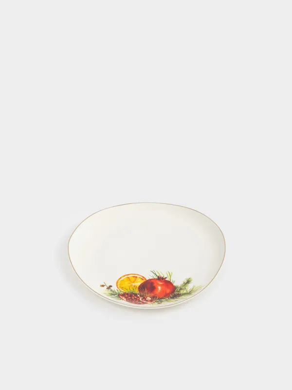 Тіскебасар тәрелкесі, 21 см, фарфор N, ақ, алтын жиектері бар, Анар мен апельсин, Christmas miracle, image-2