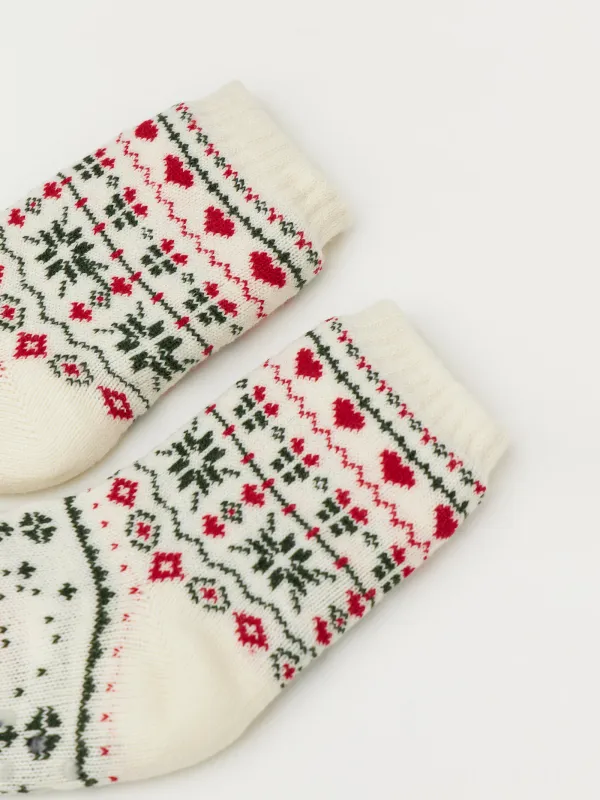 Әйелдер шұлықтары, үйге арналған, өлшемі 39-41, акрил/шерпа, сүт түстес, Қысқы өрнек, Hot winter, image-1