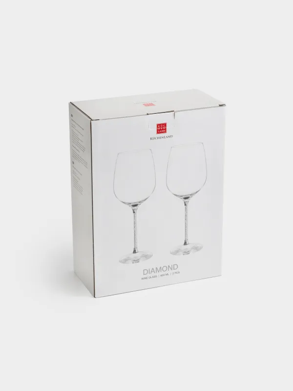 Шарап бокалы, 600 мл, 2 дана, шыны/страздар, Күміс кристалдар, Diamond, image-4