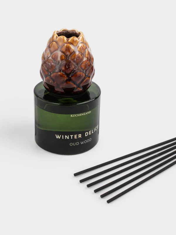 Ароматический диффузор, 100 мл, керамика, зеленый, Oud wood, Шишка, Winter delice, image-2