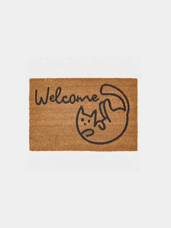 Кілемше, 40х60 см, Кокос жаңғағы/ПВХ, сарғылт-қоңыр, Мысық, Home deco, image-0