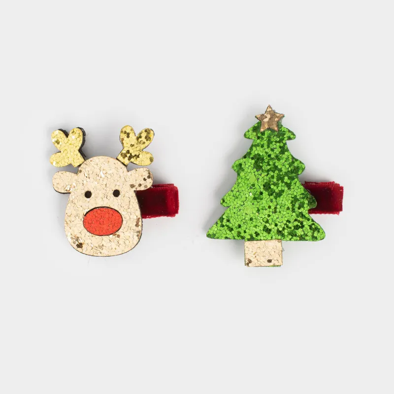 Шашқа арналған қыстырғыштар жиынтығы, 4 см, 2 дана, балаларға арналған, полиэстер, Шырша/Бұғы, Hairstyle