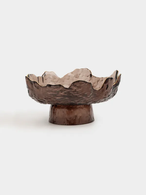 Ыдыс, аяқты, 20х15 см, шыны, қоңыр, алтын жиегі бар, Nautilus color, image-0