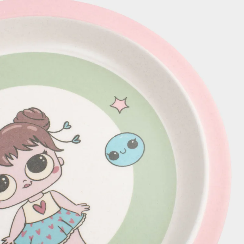 Тіскебасар тәрелкесі, балаларға арналған, 21 см, бамбук, қызғылт және жасыл, Көйлектегі қыз, Sweet loli, image-2