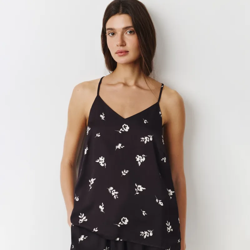 Топ женский, домашний, р. L, на бретельках, вискоза, черно-белый, Цветы, Leyra