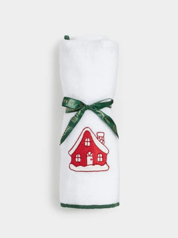 Ас үй сүлгісі, 40х60 см, мақта, ақ, жасыл жиегі бар, Үй мен шырша, Forest house, image-5