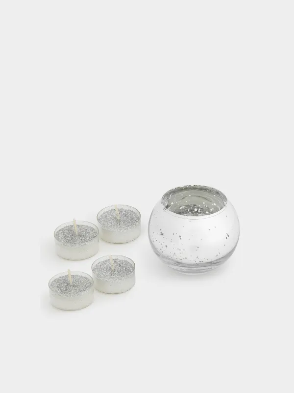 Шай шамы, 4 см, 4 дана, шам ұстағышы бар, шыны, шампан, Patina, image-0