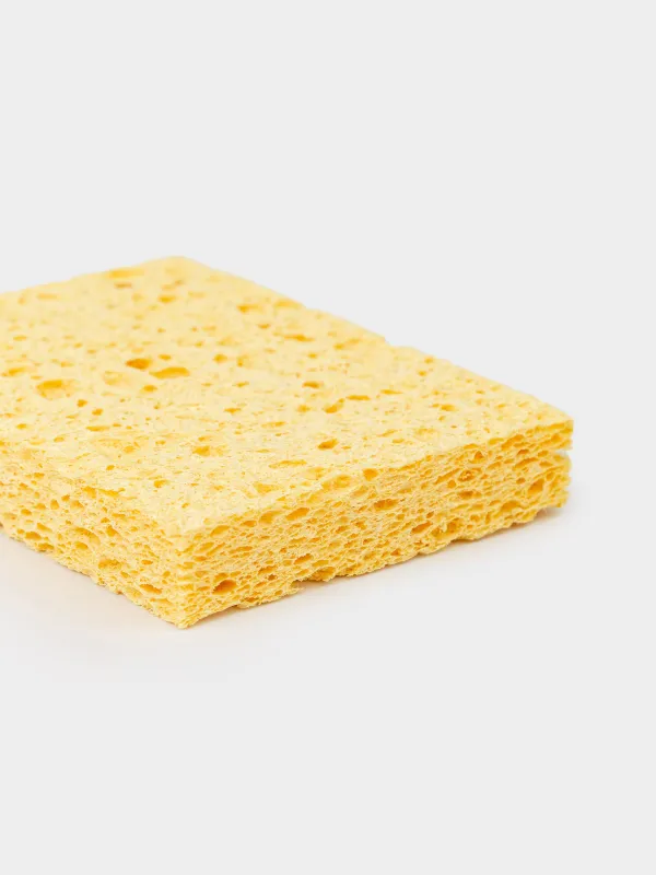 Губка для мытья посуды, 9х6 см, 2 шт, целлюлоза, желтая, Clean, image-3