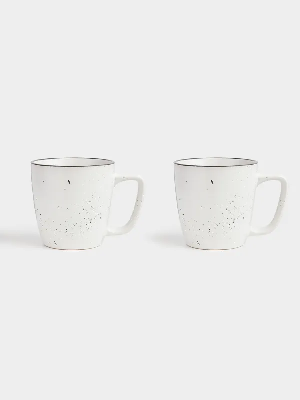 Кружка, 450 мл, 2 шт, керамика, белая, с черным кантом, в крапинку, Speckled black, image-1