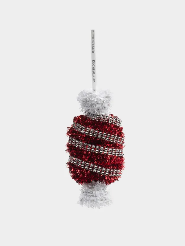 Игрушка елочная, 15 см, мишура/пластик, красно-белая, Конфета, Tinsel christmas, image-2