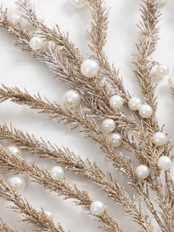 Сәндік бұтақ, 60 см, пластик/металл, Моншақтары бар алтын гүл тәжі, Amarant decor, image-1