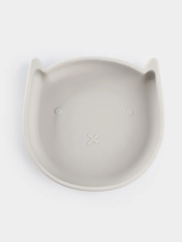 Балалар тәрелкесі, 17х16 см, сорғышы бар, силикон, сұр, Мысық, Kiddy, image-3