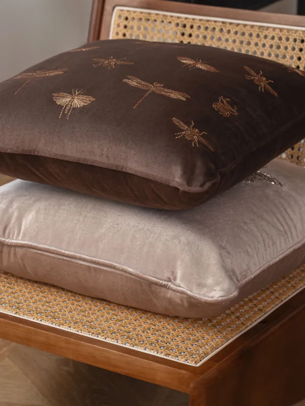 Подушка декоративная, 50х50 см, вельвет/бисер, бежевая, Бабочка, Bugs, image-4