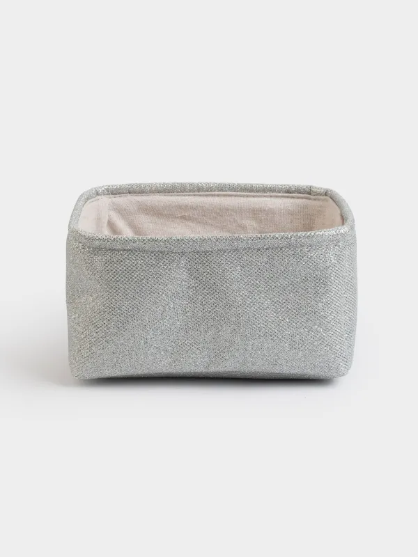 Сақтау себеті, 22x17x11 см, тұтқалары бар, полиэстер, тікбұрыш, күміс, Ideally, image-0