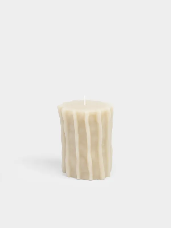 Шам, 8x10 см, цилиндрлік, сүт түстес, Ribbed candle, image-0