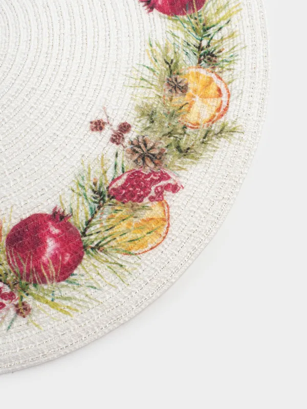 Аспаптарға арналған майлық, 38 см, полиэстер, дөңгелек, ақ, Анарлар мен апельсиндер, Rotary print, image-2