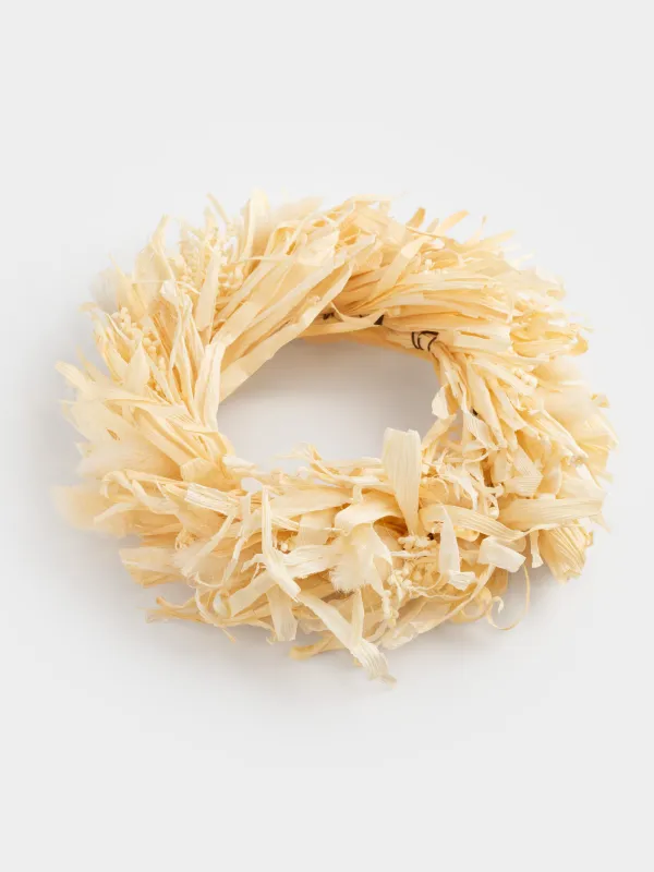 Венок декоративный, 23 см, сухоцветы, Лагурус с листьями, Dried flower, image-1