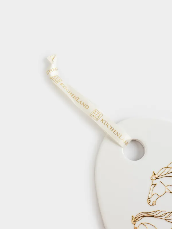 Подставка под горячее, 15x20 см, керамика/пробка, молочная, Лошадь, Horse gold, image-4