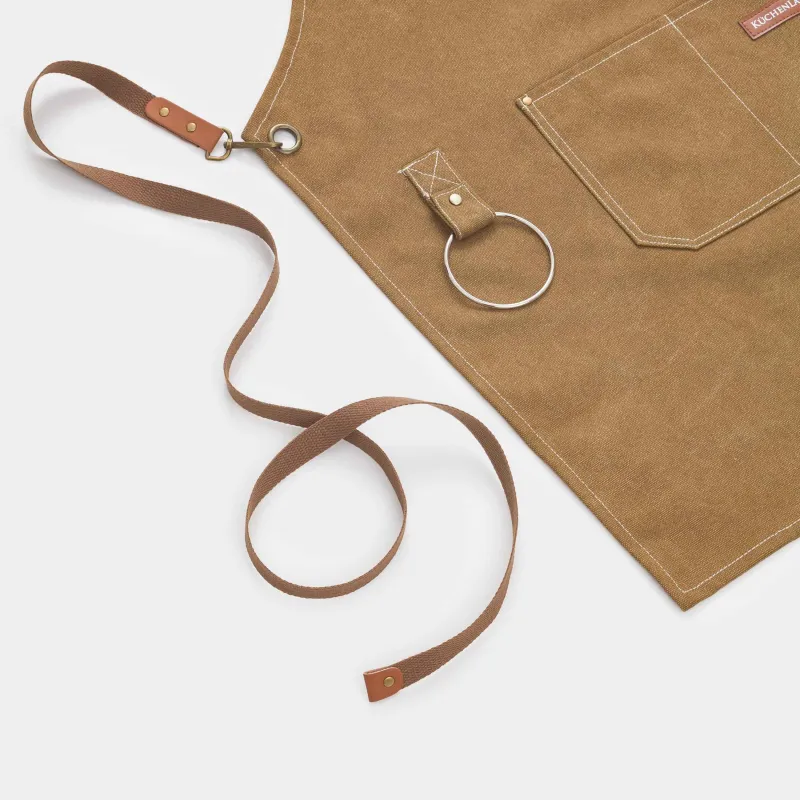 Алжапқыш, 58х78 см, қалталары бар, ұстағышы бар, брезент/жасанды былғары, қоңыр, BBQ, image-3