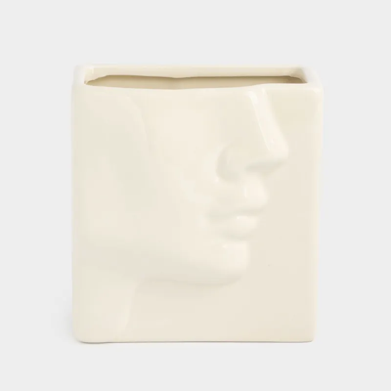 Подставка для косметических кистей, 12 см, керамика, молочная, Фрагмент лица, Face