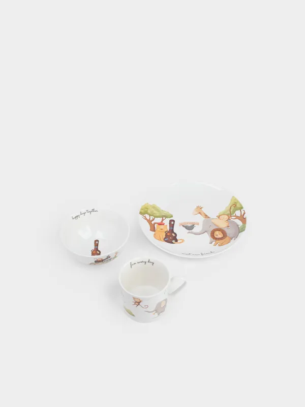 Набор посуды, детский, 1 перс, 3 пр, фарфор N, белый, Музыкальные животные, Jungle, image-4