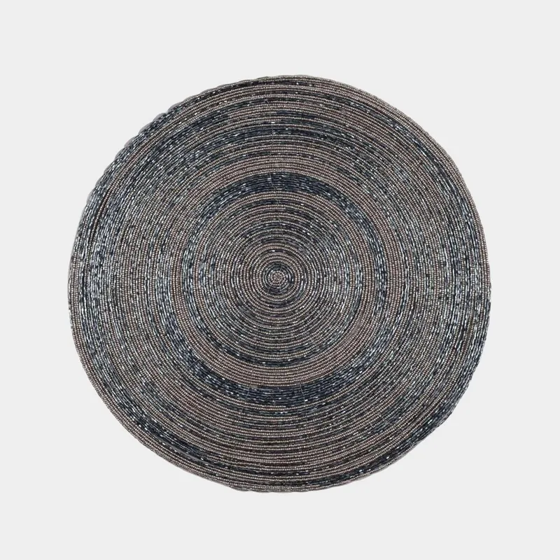 Аспаптардың астына қойылатын майлық, 36 см, майда моншақ, дөңгелек, күміс түстес-көк, Шиыршық, Rotation beads