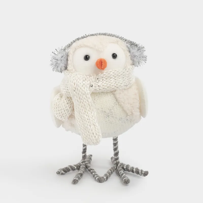 Изделие декоративное, 16 см, пенопласт/полиэстер, бело-серебристое, Птица в наушниках, Birds