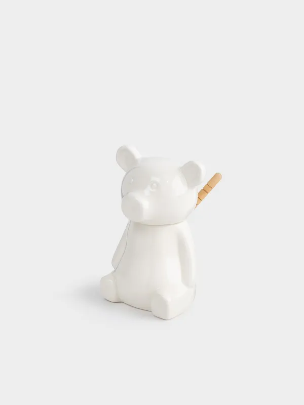 Балға арналған құты, 250 мл, қасығы бар, фарфор P/бамбук, Аю, Speckled black, image-0