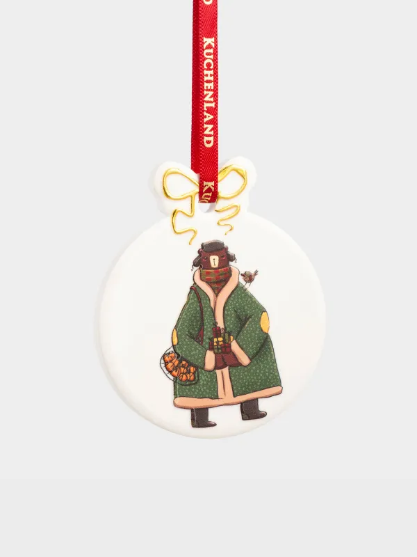 Шырша ойыншығы, 6 см, керамика, алтын, Аю мен қаз, Flat ball, image-0