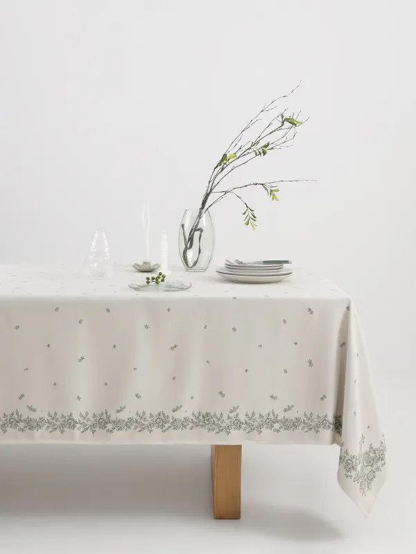 Скатерть, 170х250 см, из жаккарда, Зеленые цветы, Green flowers, image-0