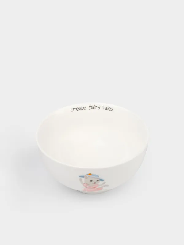 Сорпа тәрелкесі, балаларға арналған, 12х6 см, 300 мл, фарфор N, ақ, Бас киім киген мысық, Ideas life, image-1