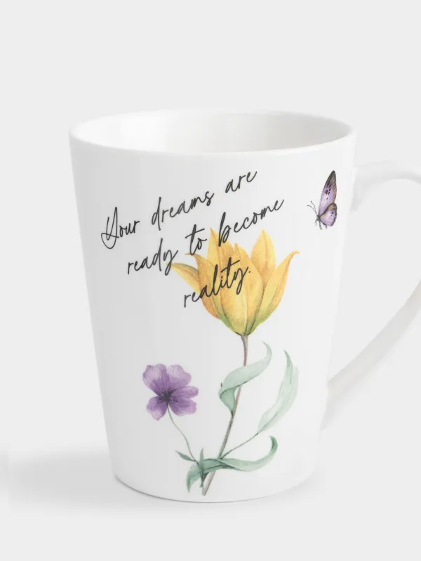 Кружка, 420 мл, фарфор N, белая, Цветы и бабочка, Bloome, image-1