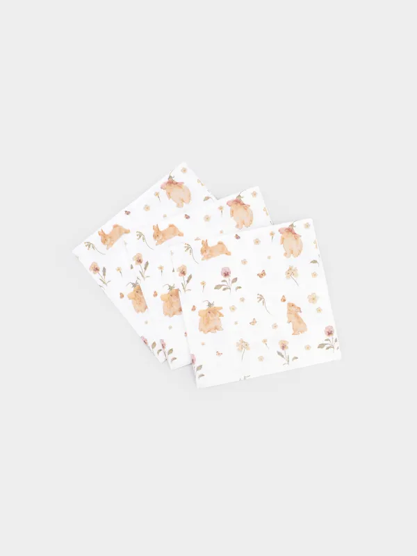 Қағаз майлықтар, 33х33 см, 20 дана, төртбұрышты, ақ, Қояндар мен гүлдер, Easter, image-3