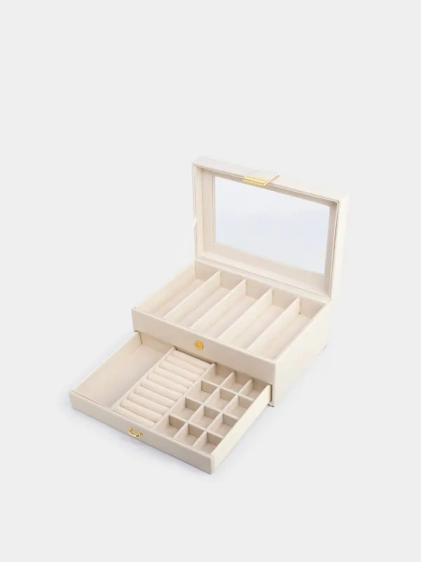 Зергерлік қорап, 26х18 см, ағаш / жасанды былғары, экру, Premiere, image-2