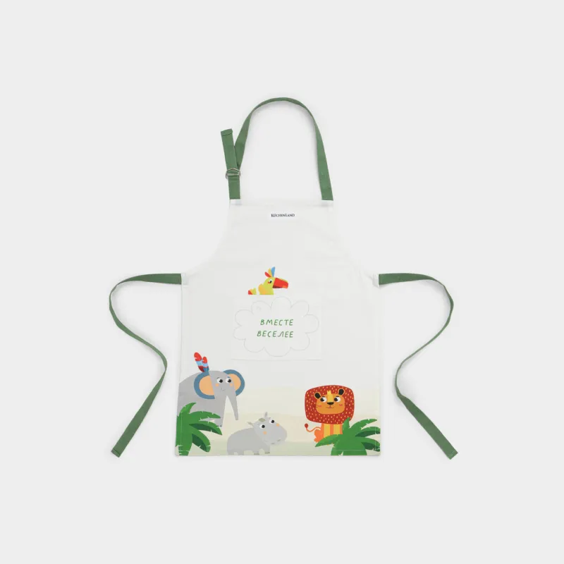 Балалар алжапқышы, 45х60 см, мақта, сүт түстес, Жануарлар, Jungle