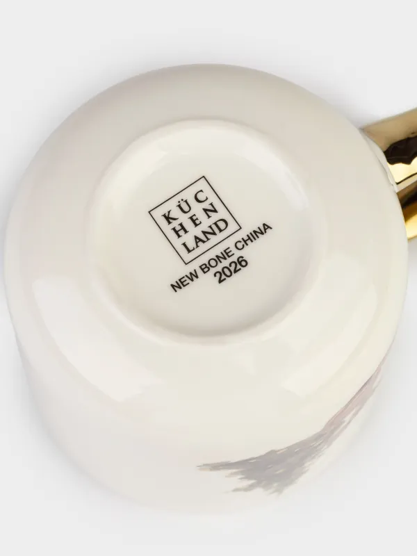 Кружка, 400 мл, фарфор N, бело-золотистая, Олененок и мишка у елки, Christmas friends, image-3