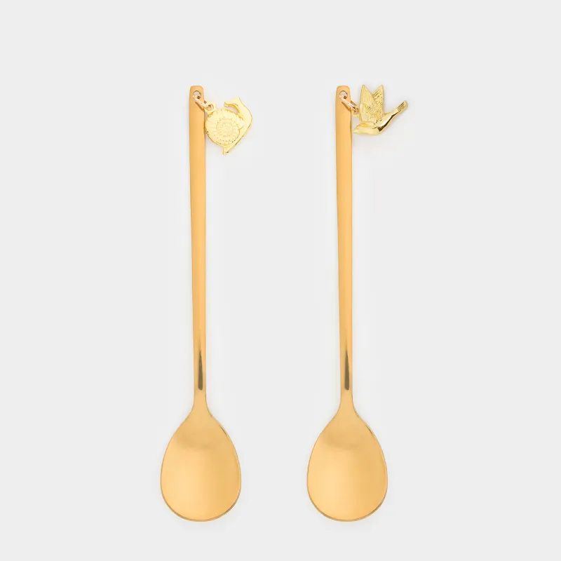 Десерт қасығы, 13 см, 2 дана, болат, алтын, құс еті/Ұлу, Tale garden