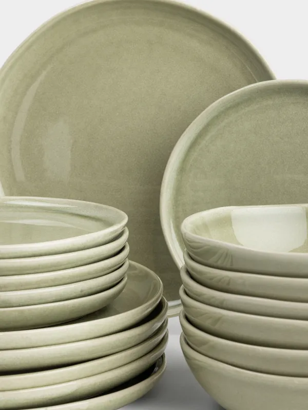 Сервиз обеденный, 6 перс, 18 пр, керамика R, зеленый, Неровный край, Riveso green, image-1