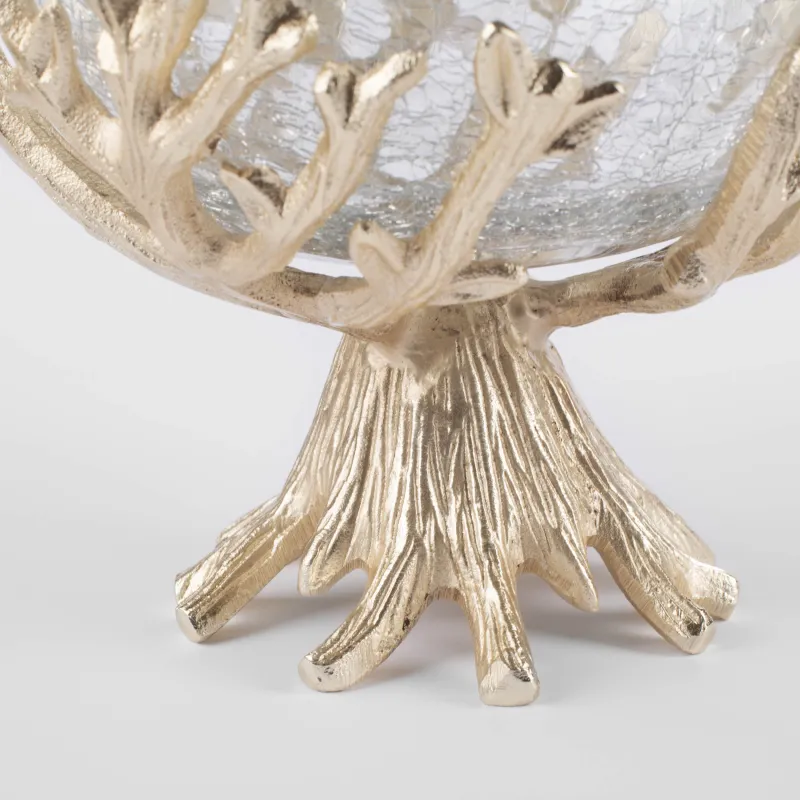 Жеміс вазасы, 20 см, аяғы, шыны / металл, алтын, Кракелюр, Paradise garden, image-4