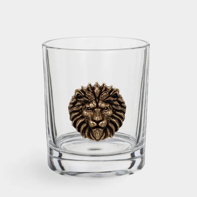 Виски стақаны, 10 см, 340 мл, шыны/металл, алтын, арыстан, Lux elements