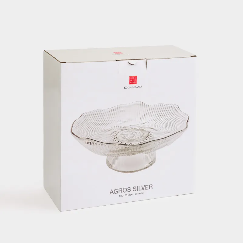 Ыдыс, аяқты, 23х9 см, шыны Р, күміс жиектері бар, Argos silver, image-4