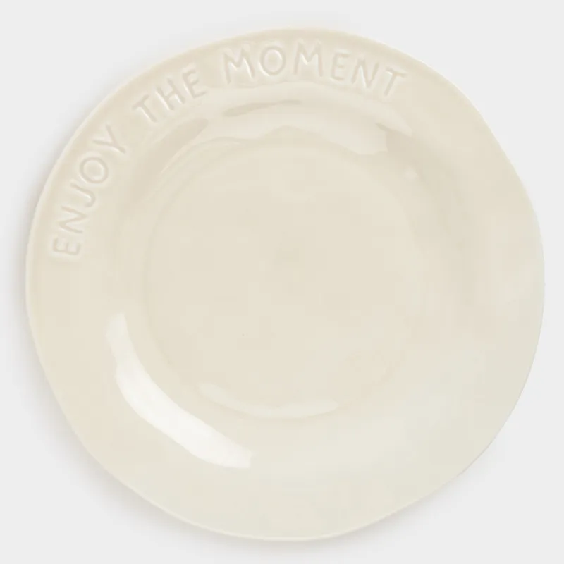 Түскі ас тәрелкесі, 27 см, фарфорP, сүт түстес, Enjoy the moment, Crumple words, image-0