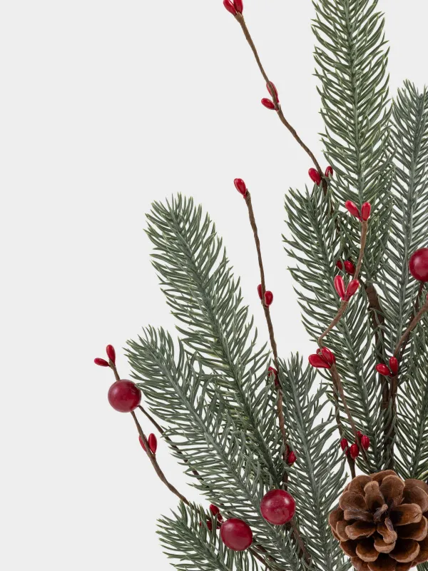 Сәндік бұтақ, 80 см, пластик/пенопласт, Қызыл жидектер мен қылқан инелер, Red berry, image-3